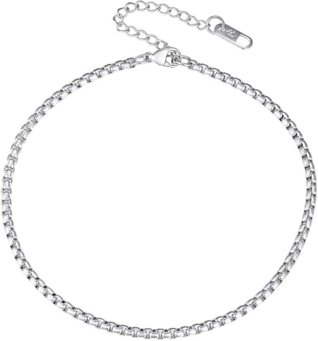PROSTEEL Stainless Steel Chain Anklets for Women, Silver/Gold Tone, Ankle Bracelets Hypoallergenic, 8-10.5 Inch Adjustable, Come with Box