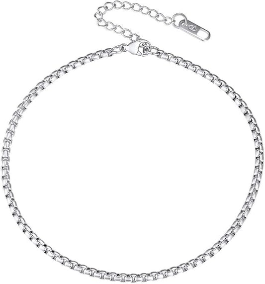 PROSTEEL Stainless Steel Chain Anklets for Women, Silver/Gold Tone, Ankle Bracelets Hypoallergenic, 8-10.5 Inch Adjustable, Come with Box