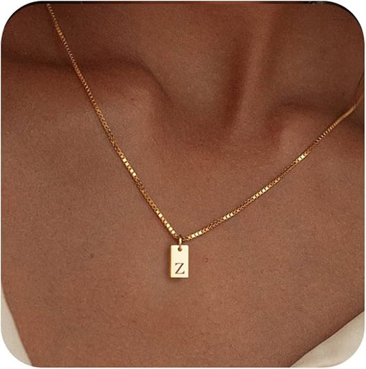 Initial Necklaces for Women 14K Gold Plated Letter Necklace Dainty Gold Name Necklace Personalized Initial Tag Pendant Necklace for Women Trendy Gold Jewelry