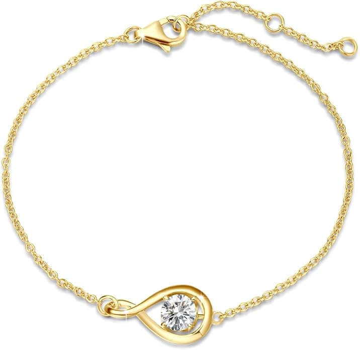 FANCIME Love Bracelet 925 Sterling Silver Infinity Birthstone Bracelets for Women Fine Jewelry Birthday Christmas Gifts for Her Mom Wife, Chain Length 6.7"+1.2" Extend
