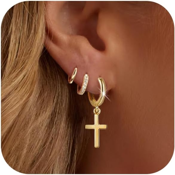 Gold Hoop Earrings Set for Women 14K Gold Silver Plated Huggie Earring Pack Multiple Piercing Dainty Cartilage Earring Hypoallergenic Trendy Cubic Zirconia CZ Earring Stack Jewelry Gifts