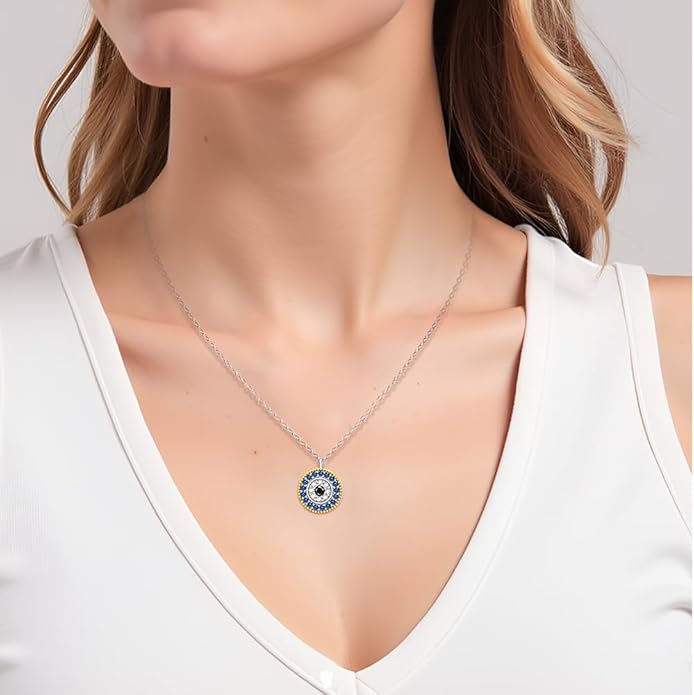 Evil Eye Necklace for Women Sterling Silver Greek Turkish Blue Evil Eye Pendant Necklace Jewelry Lucky Christmas Gifts
