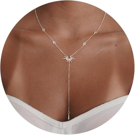 Lariat Long Necklace for Women Trendy Layered Y Necklace Dainty Pendant Drop Dangle Necklace Y-Shaped Necklace Simple CZ Necklace for Women Jewelry