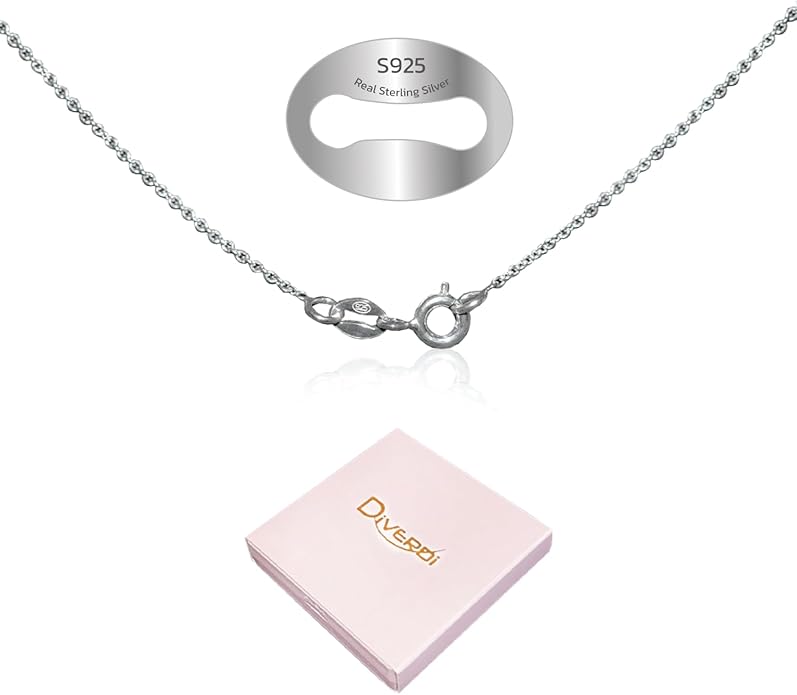 Thin Solid 925 Sterling Silver Chain Necklace 1.1mm, 14 16 18 20 22 24 Inch, Cable Chain, Anti-tarnish, Hypoallergenic, Includes Gift Box, Strong Dainty Chain for Women, Made in Thailand