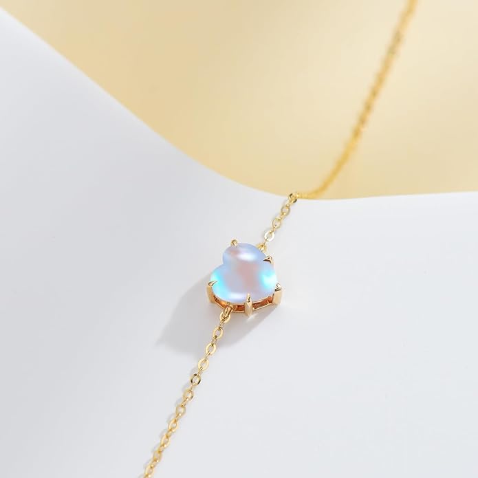 14k Gold Love Heart Gemstone Bracelet for Women,7MM Heart-cut Created Birthstone Anniversary Birthday Mother's Day Bracelets Jewelry for Mom Her 6.5''+2''