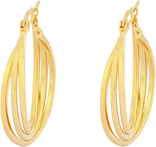 Edforce Women's Stainless Steel Overlapping Triple Hoop Earrings, (25mm-35mm)