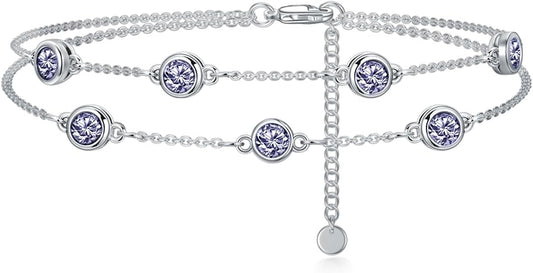 Dorunmo Birthstone Anklet Bracelets for Women 925 Sterling Silver Birthday Mother's Day Jewelry Gifts for Wife Mother Her