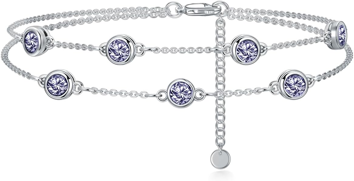 Dorunmo Birthstone Anklet Bracelets for Women 925 Sterling Silver Birthday Mother's Day Jewelry Gifts for Wife Mother Her