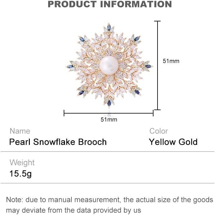 14K Gold Handmade Snowflake Brooch, Adorned with Natural Pearls and Moissanite, Sophisticated Women's Jewelry, Perfect Birthday and Special Occasion Gift