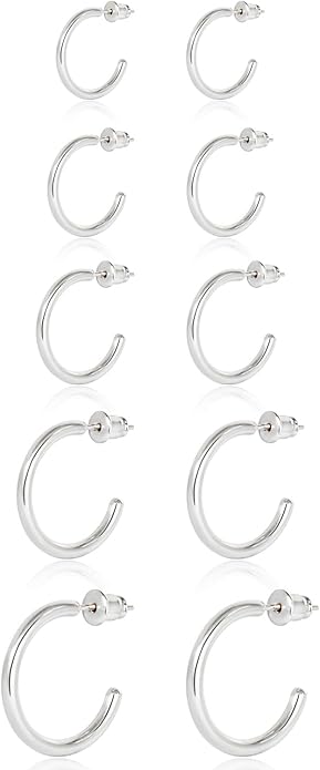 Minimalist Hoops for Women - 14K Gold Open Huggie Hoop Earrings, Hypoallergenic Tiny Hoops in Gold and Silver (Set of 1-5 Pairs)