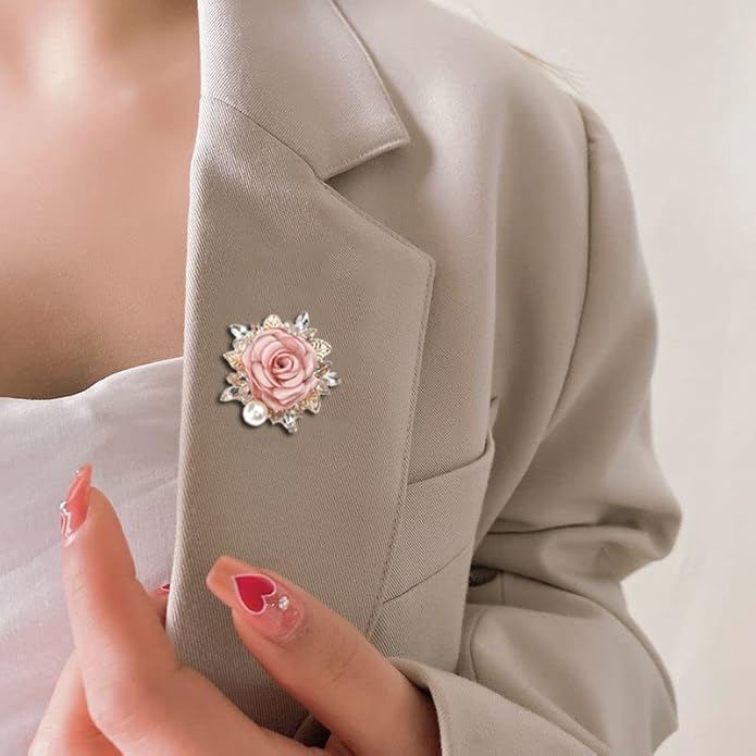 Elegant Rose Flower Brooch Pin for Women Men Wedding Party Gentleman's Essentials Handmade Imitation Crystal Pearl Fabric Flower Lapel Pin Dress Suit Accessories Boutonniere Ideas Gift