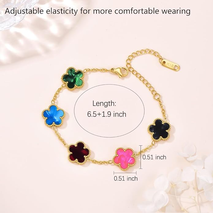 18K Gold-Plated Four Leaf Clover Bracelet for Women,Adjustable lucky Bracelet Set Jewelry Gift-Hypoallergenic Charm for Birthdays, Wellness & Daily Wear