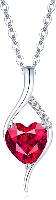 FANCIME 14K Solid White Gold Birthstone Necklace Genuine or Created 6mm Heart Gemstone Pendant with Lab Grow Diamonds Sterling Silver Chain Fine Jewelry Anniversary Birthday Gifts for Women 16" + 2"