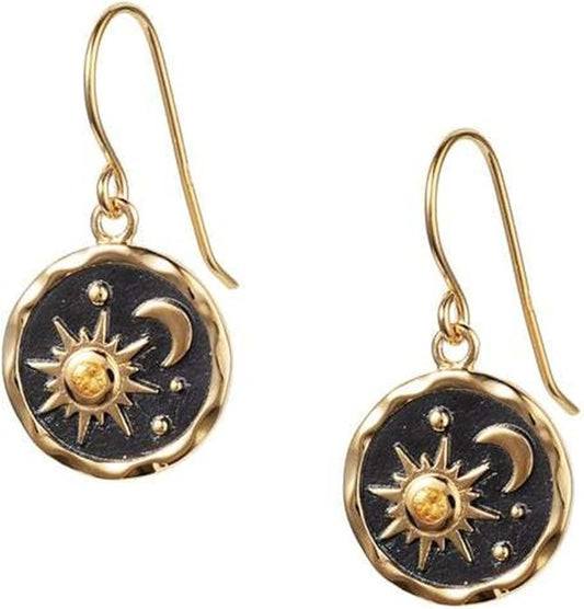 MALOYANVE Vintage Sun and Moon Drop Dangle Earrings for Women Unique lightweight Handmade Retro Boho Antiqued Gold Silver Round Coin Earrings for Women Jewelry