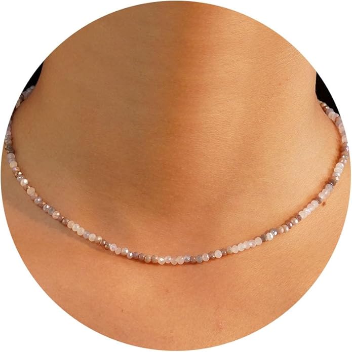 JSJOY Tiny Crystal Beaded Choker Necklaces for Women Colorful Beaded Necklace Dainty Choker Necklaces Simple Boho Jewelry Gifts for Teens Handmade Bead Necklaces Gifts