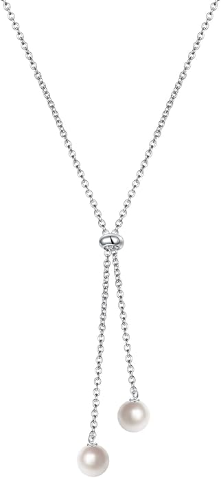 YinShan Long Chain Dainty Necklace Simple Style 925 Sterling Silver Heart Pearl Star Pendant Adjustable Y Shaped Necklace Jewelry for Women