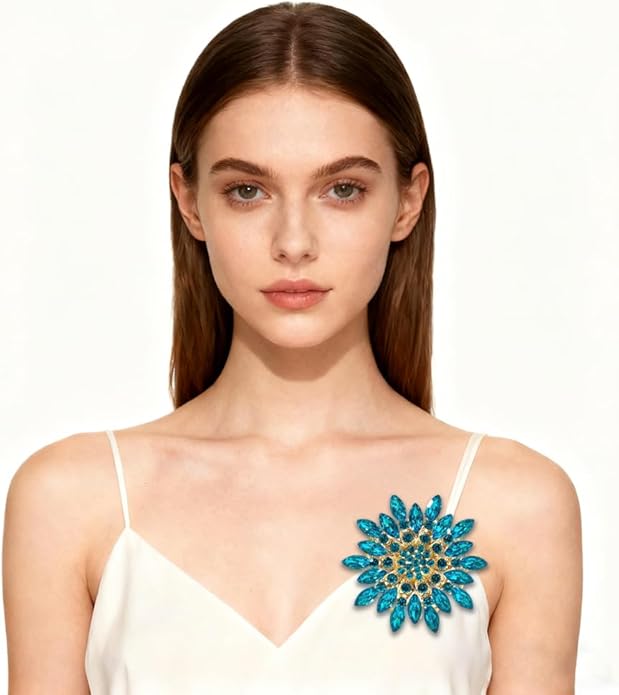 Rhinestone Large Flower Brooches Pins for Women Fashion Sparkly Crystal Sunflower Statement Brooch Unique Wedding Party Suit Dress Jewelry Accessories