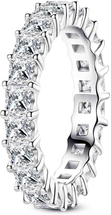 AnuClub Moissanite Eternity Ring, Round/Emerald/Princess Cut 5cttw D Color 925 Sterling Silver Wedding Band Rings for Women