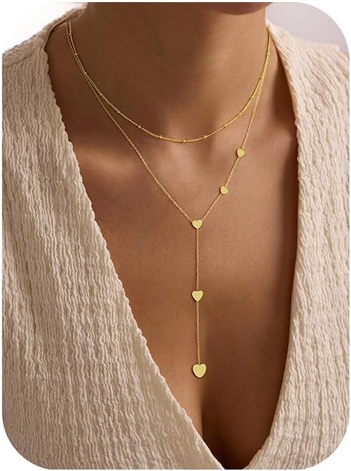 Yoosteel Long Lariat Necklace for Women - Dainty Y-Shaped Necklaces 14K-Gold-Plated Drop Chain Simple Jewelry Trendy Gifts for Women