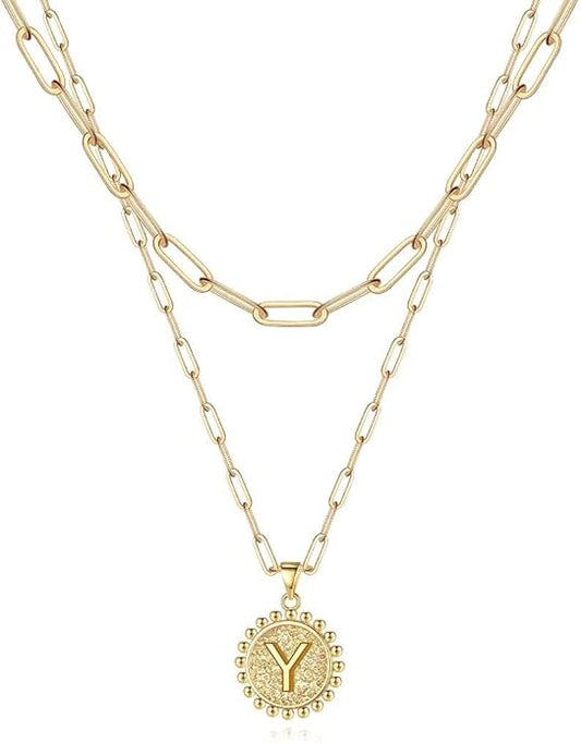 Ursteel Layered Initial Necklaces for Women, 14K-Gold-Plated Dainty Layering Paperclip Chain Necklaces for Women Jewelry