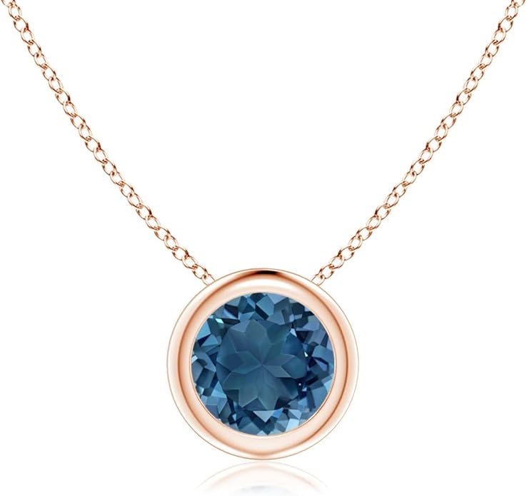 Angara Natural London Blue Topaz Solitaire Pendant for Women | Round Blue Topaz Pendant Necklace in 14K Solid Gold/Silver/Platinum With 18" Chain | December Birthday, Gemstone Jewelry Gift