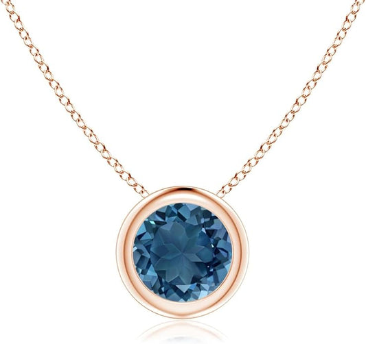 Angara Natural London Blue Topaz Solitaire Pendant for Women | Round Blue Topaz Pendant Necklace in 14K Solid Gold/Silver/Platinum With 18" Chain | December Birthday, Gemstone Jewelry Gift
