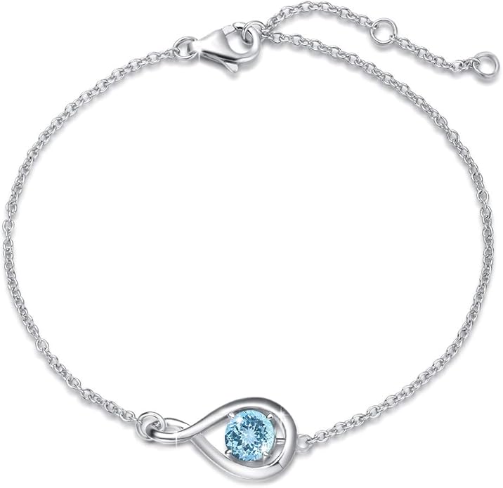 FANCIME Love Bracelet 925 Sterling Silver Infinity Birthstone Bracelets for Women Fine Jewelry Birthday Christmas Gifts for Her Mom Wife, Chain Length 6.7"+1.2" Extend