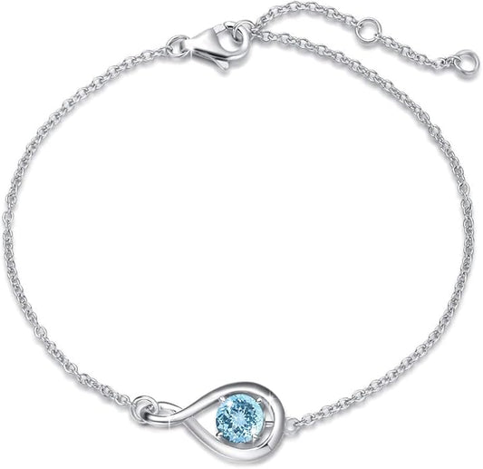 FANCIME Love Bracelet 925 Sterling Silver Infinity Birthstone Bracelets for Women Fine Jewelry Birthday Christmas Gifts for Her Mom Wife, Chain Length 6.7"+1.2" Extend