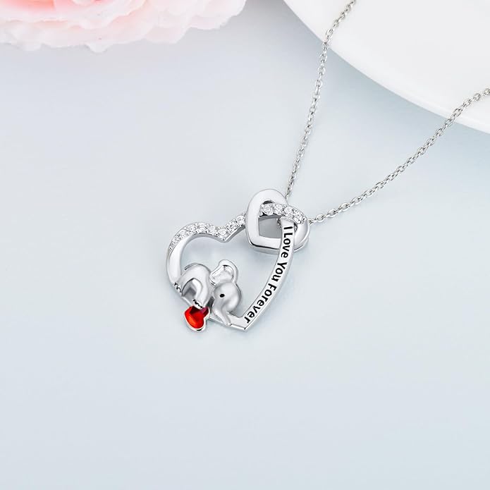 AOBOCO I Love You Forever Elephant/Koala/Sloth Cute Animal Heart Pendant Necklace with Austrian Crystal, Valentines Anniversary Birthday Jewelry Gift for Women