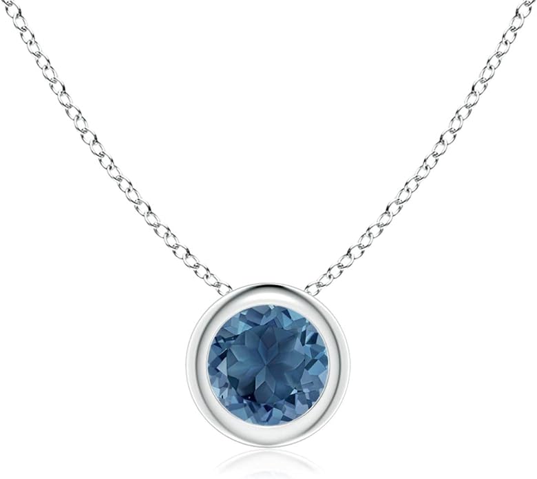 Angara Natural London Blue Topaz Solitaire Pendant for Women | Round Blue Topaz Solitaire Pendant Necklace in 14K Solid Gold/Silver/Platinum | December Birthday, Gemstone Jewellery Gift