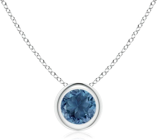 Angara Natural London Blue Topaz Solitaire Pendant for Women | Round Blue Topaz Solitaire Pendant Necklace in 14K Solid Gold/Silver/Platinum | December Birthday, Gemstone Jewellery Gift