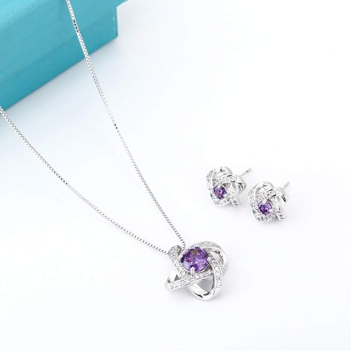 AMYJANE Bridal Jewelry Set for Women - Crystal Cubic Zirconia Love Knot Necklace Stud Earrings Elegant CZ Jewelry Set for Wedding Bride Bridesmaids Gift Set