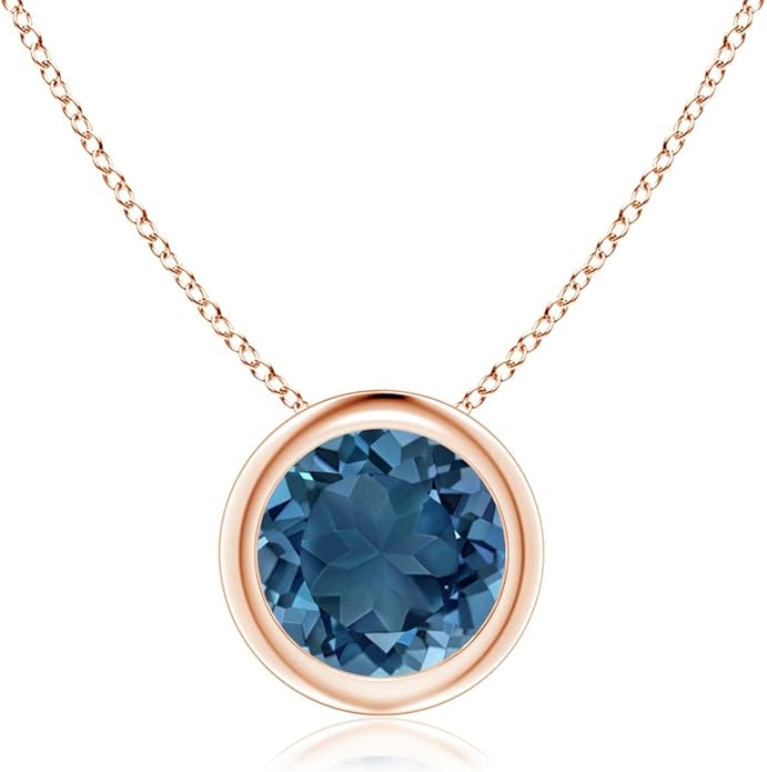 Angara Natural London Blue Topaz Solitaire Pendant for Women | Round Blue Topaz Pendant Necklace in 14K Solid Gold/Silver/Platinum With 18" Chain | December Birthday, Gemstone Jewelry Gift