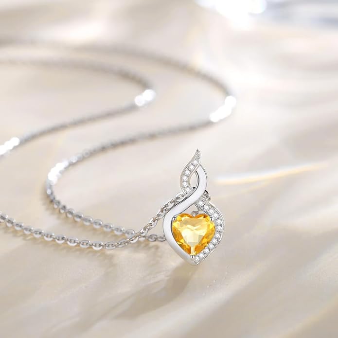 FANCIME 14K Solid White Gold Heart Birthstone Necklace with Diamond Pendent Birthday Gifts for Mom Women, Sterling Silver Chain 16" + 2" Extender
