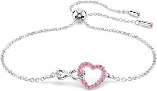 Swarovski Hyperbola Bracelet, Heart And Infinity, Pink, Rhodium Finished