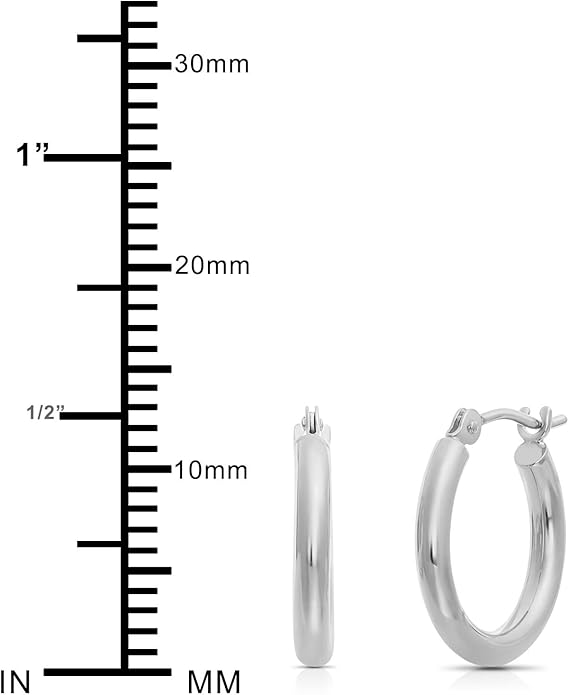 14k White Gold Polished Real Gold Hoop Earrings, Plain Round Gold Hoops, White Gold Hoop Earrings
