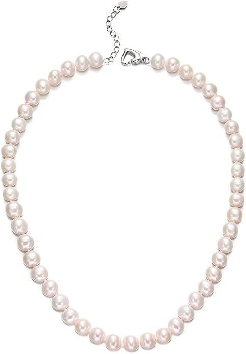 Freshwater Cultured Pearl Necklace, Real Pearl Necklace with Silver Chain and Clasp, Jewelry for Brides Wedding Gifts for Women Her Wife Sister
