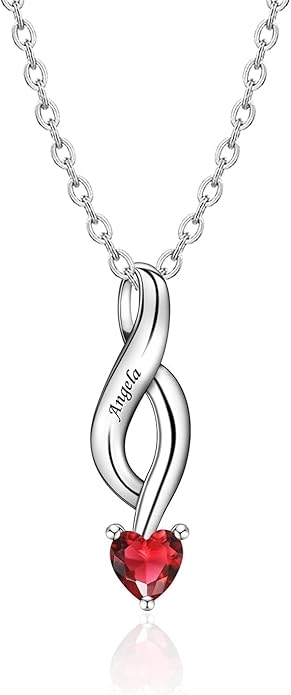 MissNaNa Sterling Silver Personalized Mothers Necklace with Simulated Birthstones Engraved 1-6 Children Names Custom Love Heart Pendant Family Necklace for Women Mother's Day Birthday