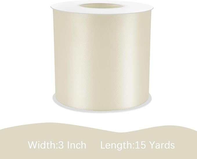 LEEQE Ivory Satin Ribbon 3 inch X 15 Yards Polyester Ribbon for Gift Wrapping Very Suitable for Weddings Party Hair Bow Invitation Decorations and More