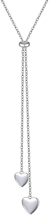 YinShan Long Chain Dainty Necklace Simple Style 925 Sterling Silver Heart Pearl Star Pendant Adjustable Y Shaped Necklace Jewelry for Women