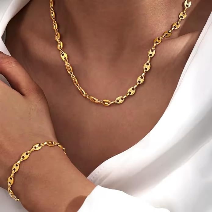 SOFYBJA 18k Gold Plated Personalized Chunky Cuban Oval Link Chain Bracelets for Men Toggle Rope Bracelet Jewelry for Women