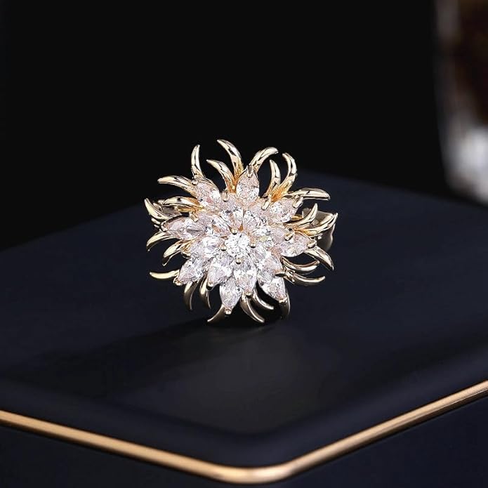 14K Gold Purple/Blue/White Flower Brooch for Women, Small Suit Outerwear Decoration, Crystal Gemstone Brooch for Her
