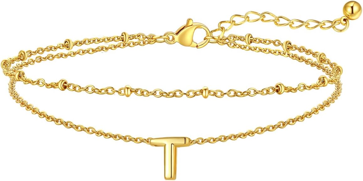 FaithHeart Initial Ankle Bracelets for Women, Waterproof 14k Gold Plated Initial Anklets Non Tarnish Stainless Steel Layered Anklet Summer Beach Foot Jewelry