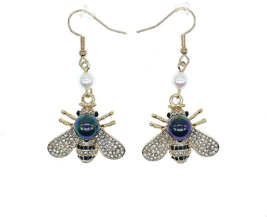 Honey Bee Brooches Crystal Insect Themed Bee Brooch Animal Fashion Shell Pearl Brooch Pin Gold Tone