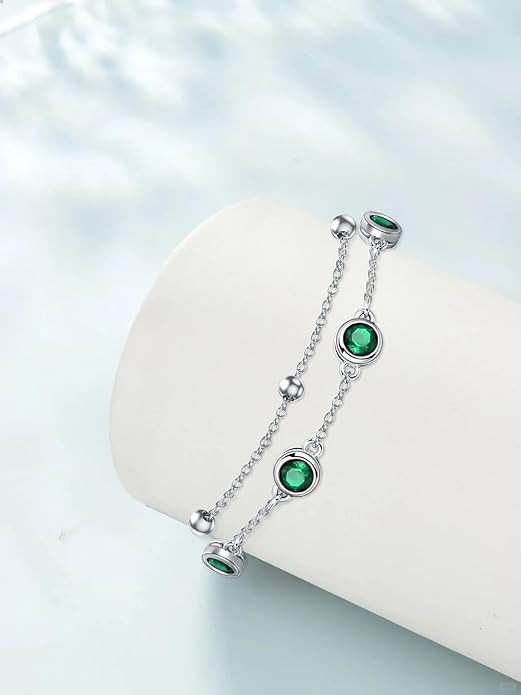 Dorunmo 925 Sterling Silver Birthstone Anklet Bracelets for Women Birthday Mother's Day Jewelry Gifts for Wife Girlfriend Mother Her