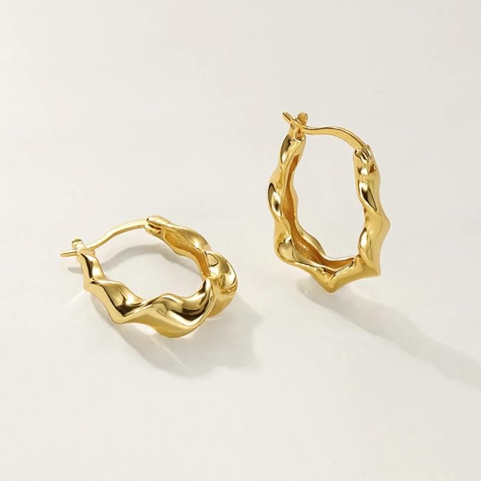 8YEARS Chunky Gold Hoop Earring for Women, 18K Gold Plated Lightweight Thick Hoops, Hypoallergenic Trendy Jewelry for Gift