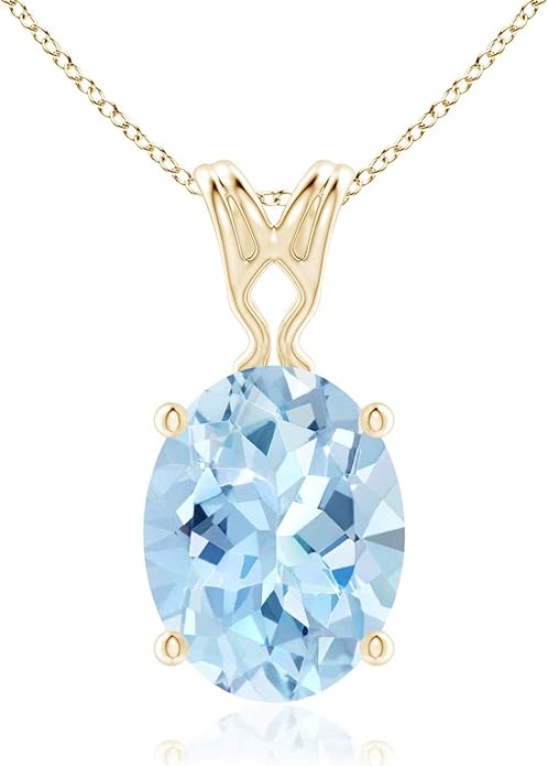 Angara Natural Aquamarine Solitaire Pendant for Women | Vintage in 14K Solid Gold/Platinum With 18" Chain | March Birthday, Anniversary, Gemstone Jewelry Gift