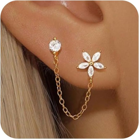 Freekiss Gold Chain Studs Earrings for Women Trendy: Hypoallergenic 14K Gold Plated Dangle Earrings Dainty Small Long Chain Earring Set Fashion Gold Jewelry for Women