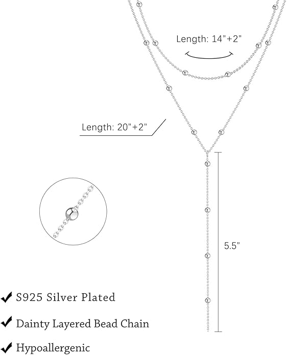 Gold Necklace for Women Trendy Lariat Y Necklace Dainty 14k Gold Plated/Silver Long Necklaces for Women Layered Beaded Drop Necklaces Simple Y-Shaped Chain Jewelry Gifts