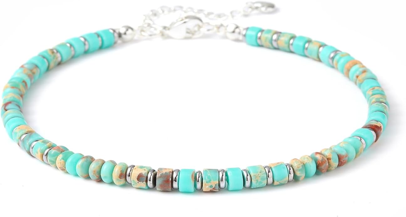 XIJIN Natural Stone Beaded Anklets for Women Handmade Beach Boho Turquoise Beads Ankle Bracelet Jewelry Gift for Her